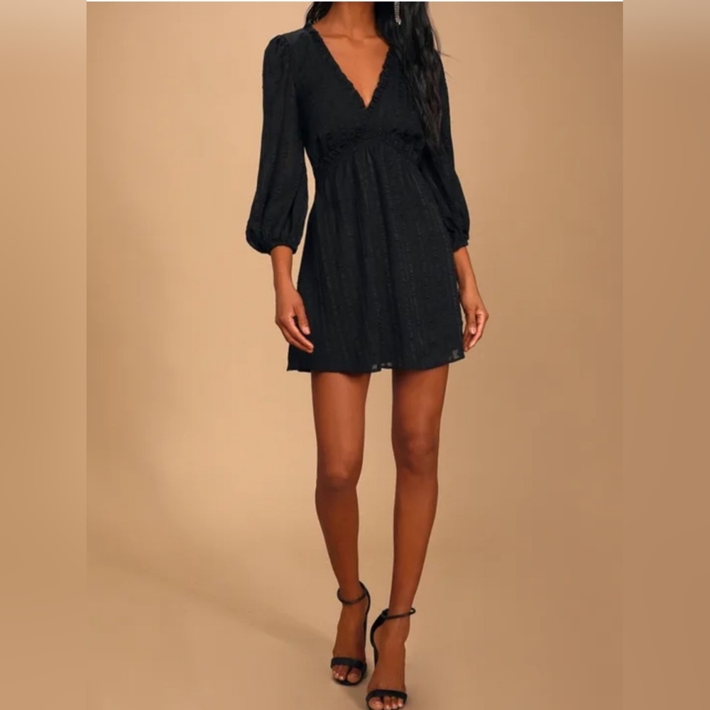 Lulus Forever In My Heart Black Striped Balloon Sleeve Mini Dress